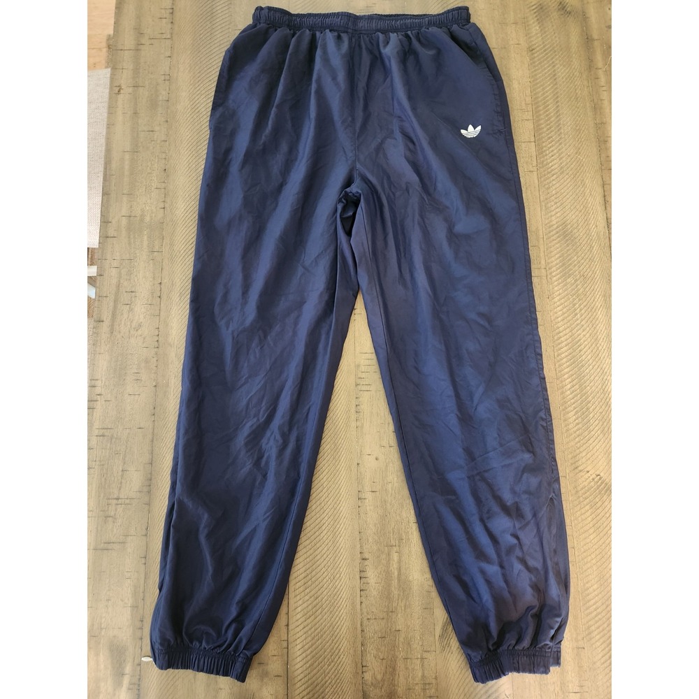 Adidas Originals Mens Navy Blue Trefoil Nylon Track Pants Mesh Lined Joggers L